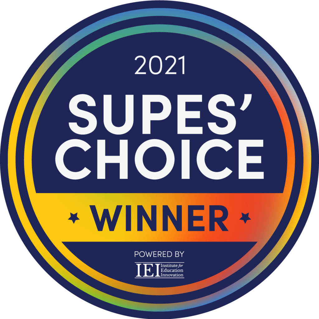 Supes' Choice 2021 winning "medal". Circle logo with writing: 2021 Supes' Choice Winner Powered by IEI, Institute for Education Innovation.